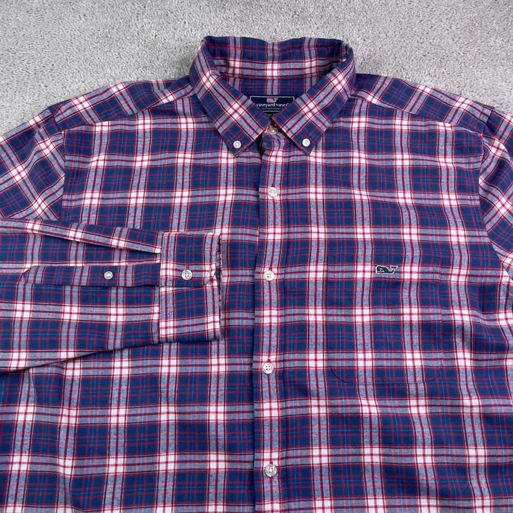 Vineyard Vines Shirt Mens XL‎ Blue Plaid Classic Fit Tucker Performance Flannel